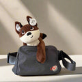 plush fox toy and adaptive charcoal grey fanny bag