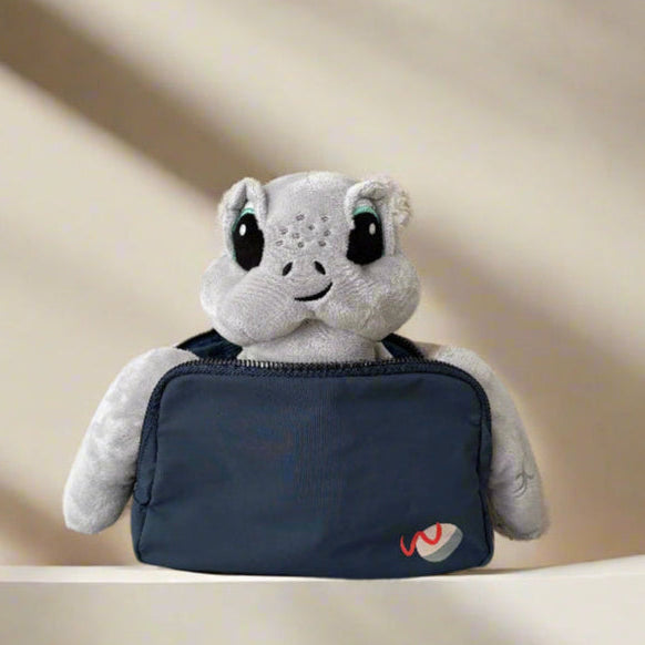 weighted sea turtle in navy blue adaptive hospital bag