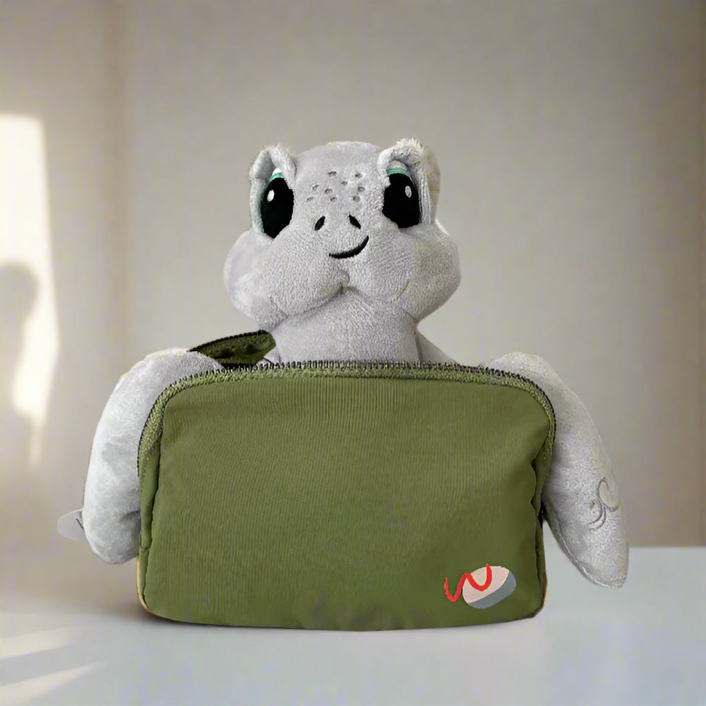 weighted sea turtle in green adaptive hospital bag