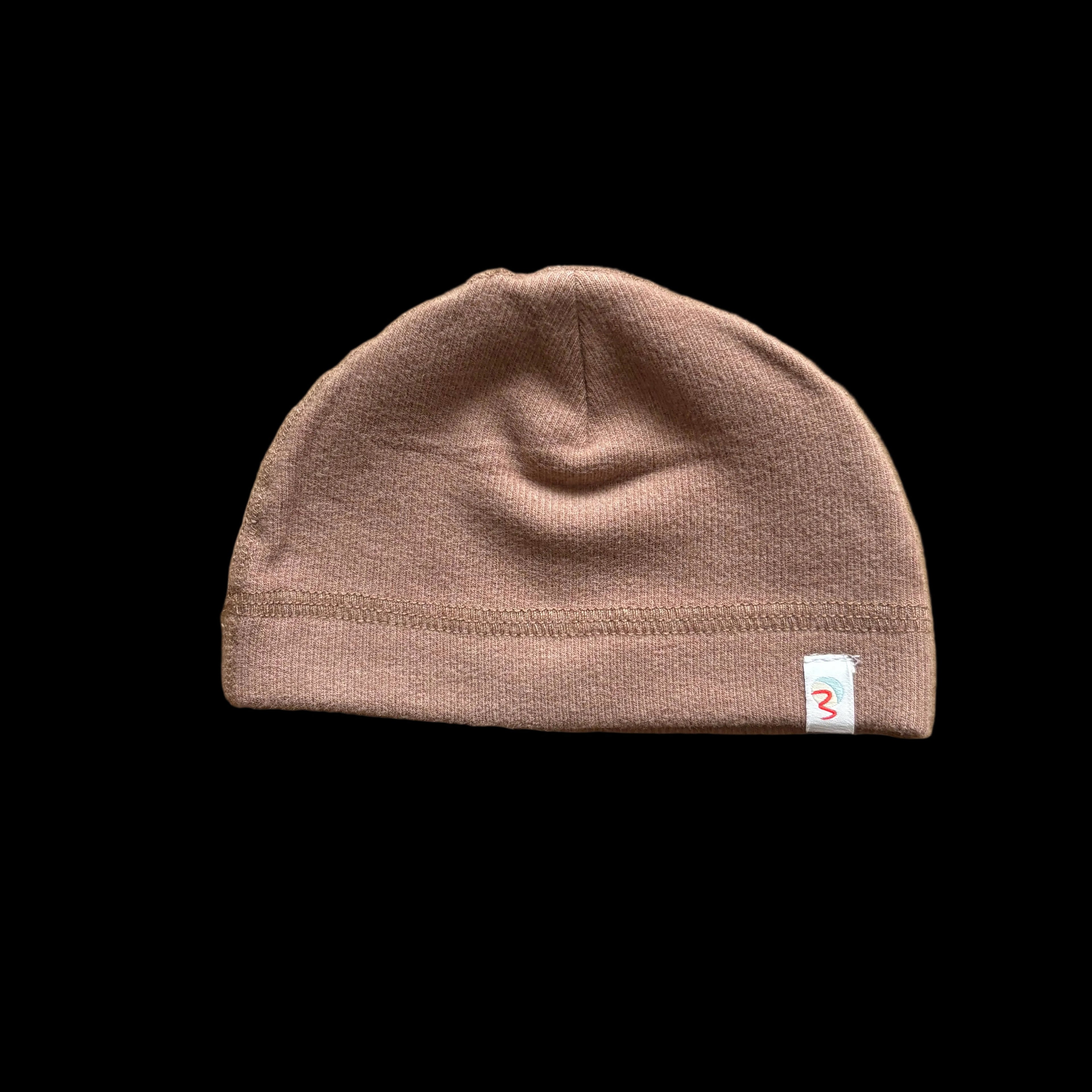 Rose Brown beanie with a logo on a black background