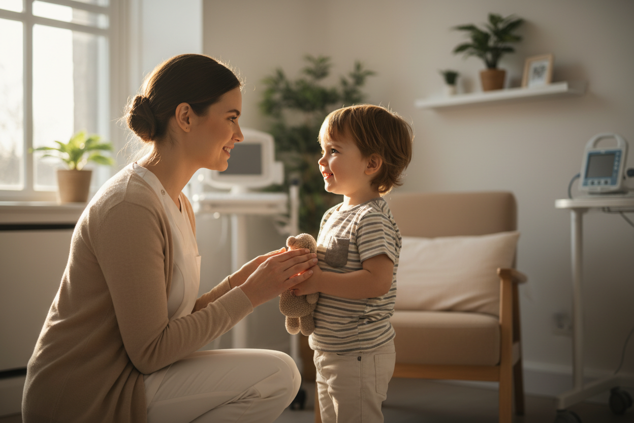 Calm, human photography (patients, caregivers, staff — real moments) pediatrics 

Soft neutrals, medical whites, warm accents

No stock “doctor pointing at tablet” images