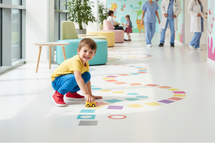 children's hospital, child playing in hallways