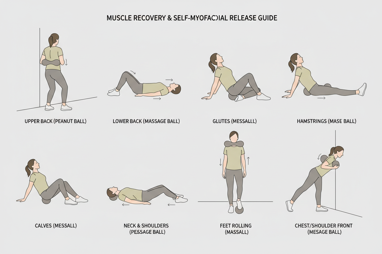 various positions to use a massage ball or peanut ball 